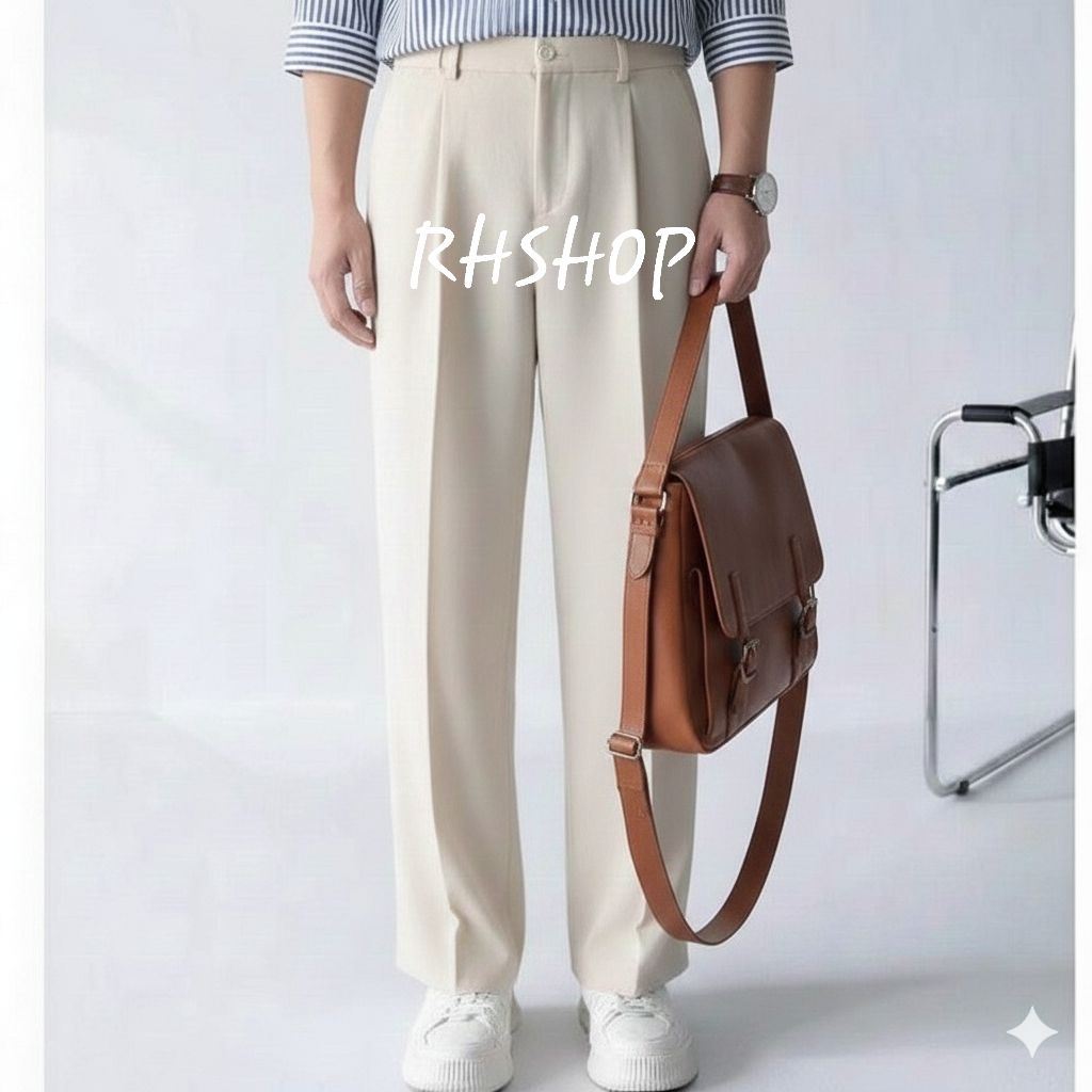 Celana Pria Formal Wide Pants Cream Pinggang Karet
