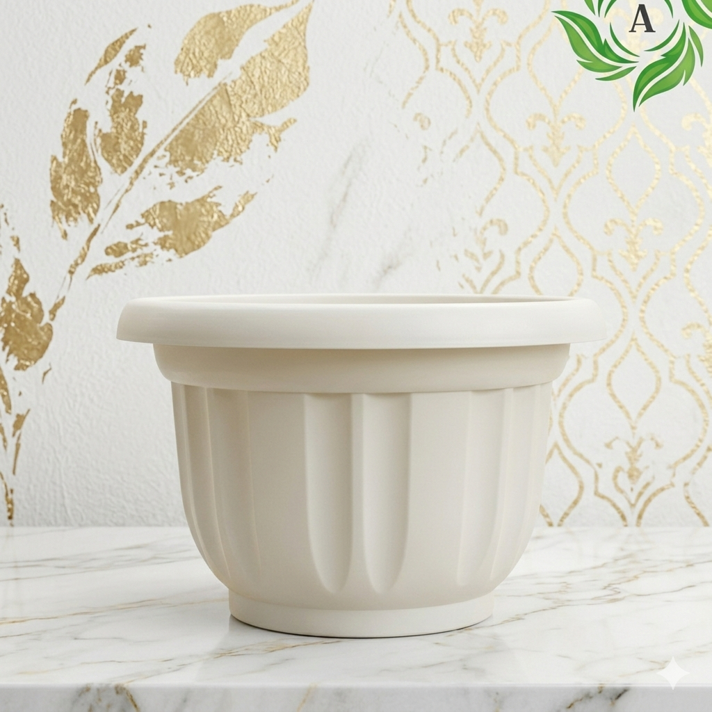 Pot Tanaman Bulat Jumbo Besar Diameter 60 CM - Pot Ebony 60 Putih