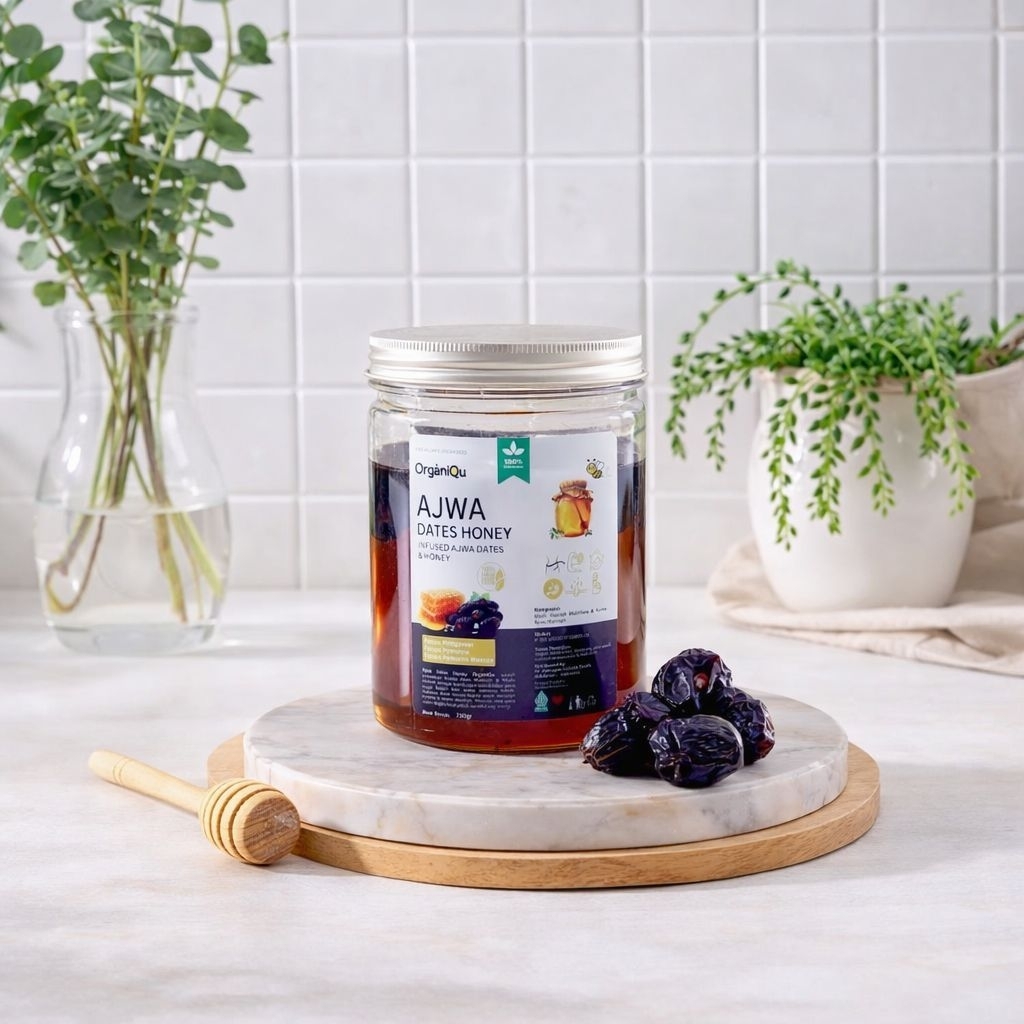 ORGANIQU Infused Ajwa Dates + Raw Honey infus kurma ajwa premium plus madu mentah murni untuk keseha