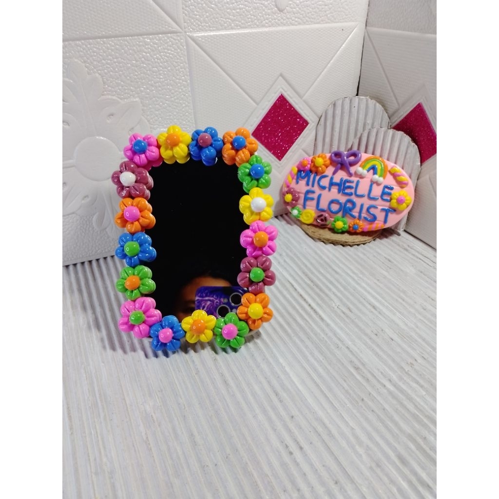 Cermin clay aesthetic motif bunga lucu | Flower cute mirror clay handmade | Aksesoris makeup wanita