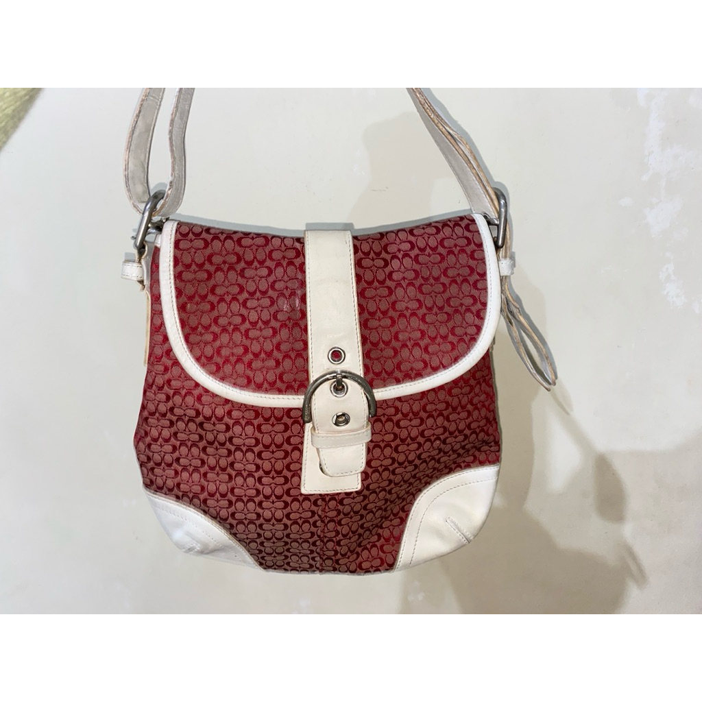 Vintage Coach Soho Signature Flap Hobo Bag Red White Original Preloved Y2K Style