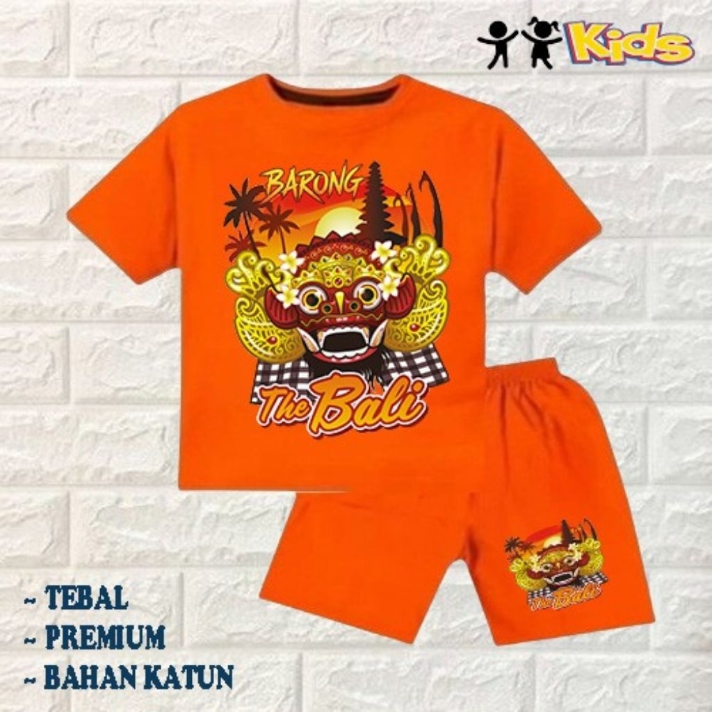setelan baju anak laki-laki perempuan baju kaos anak laki-laki perempuan motif barong Bali umur 6 bl