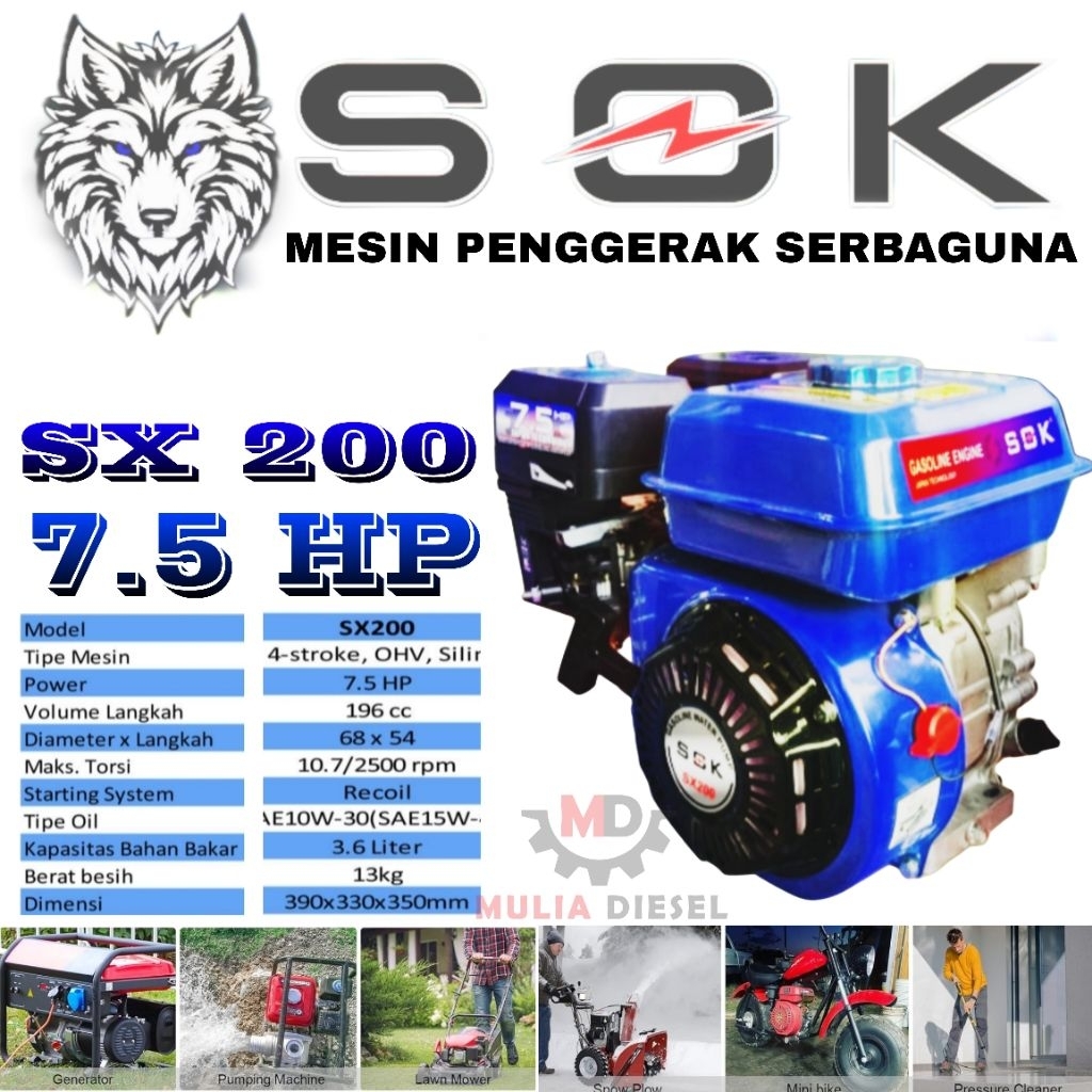 Mesin Penggerak Bensin Serbaguna GX200 GX 200 6.5 HP 7 HP 7.5HP Engine Genset Mitsukawa Tiger Misaka