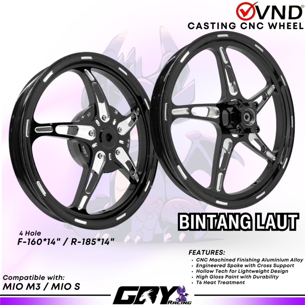 VND Bintang Laut Velg Racing 160x14 185x14 Mio M3 Z Fino Xride – Velg Ring 14 Original VND