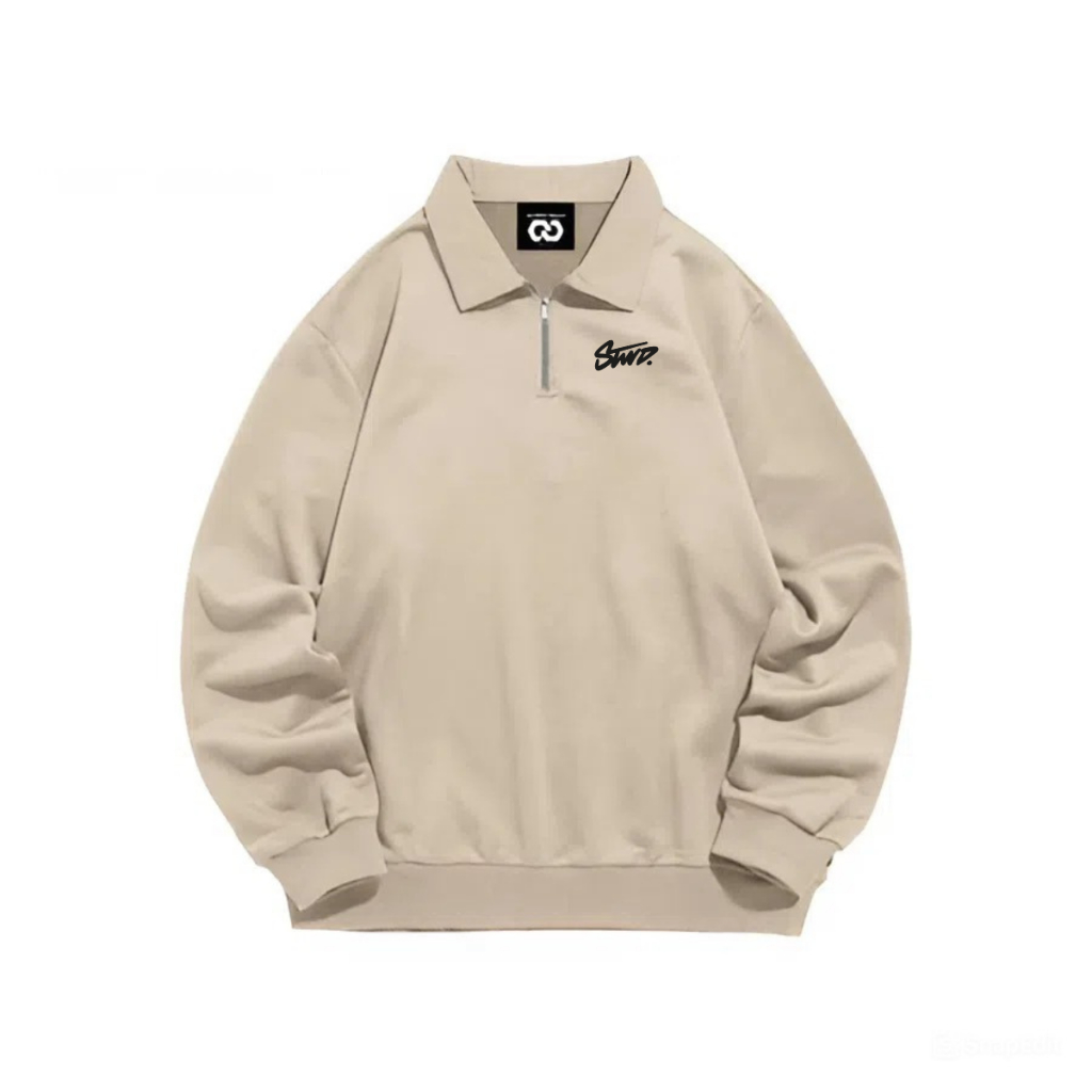 Sweater Unisex Cotton Fleece Quarter Zipper STWD Sreet Style / Halfzip Pria Wanita M L XL