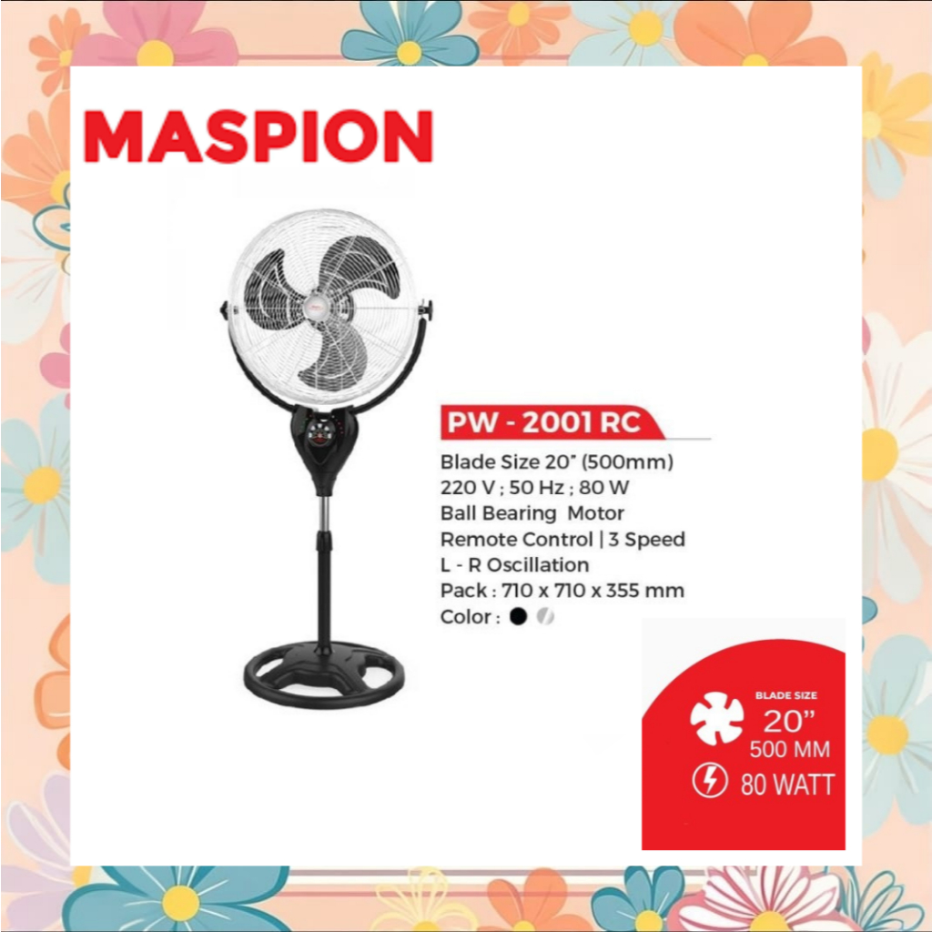 Maspion PW2001RC Kipas Angin Power Fan 20Inch PW 2001 RC 2001RC Remote (KHUSUS EXPEDISI)