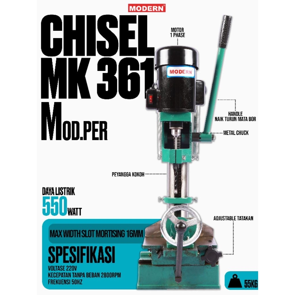 Modern MK361A Mortising Chisel Mesin Bor Bobok Kayu Tatah Duduk Modern