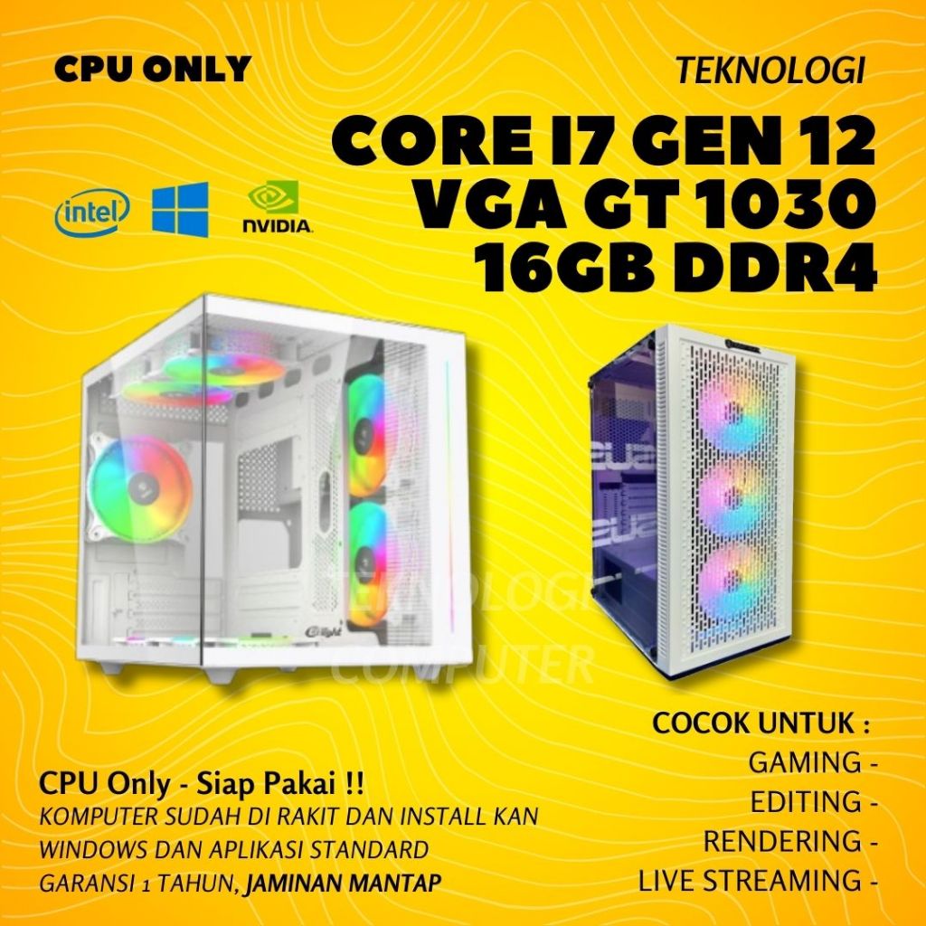 Core i7 | Gen 12 | VGA GT 1030 | PC Only | PC Rakitan | Komputer CPU | PC Gaming Editing