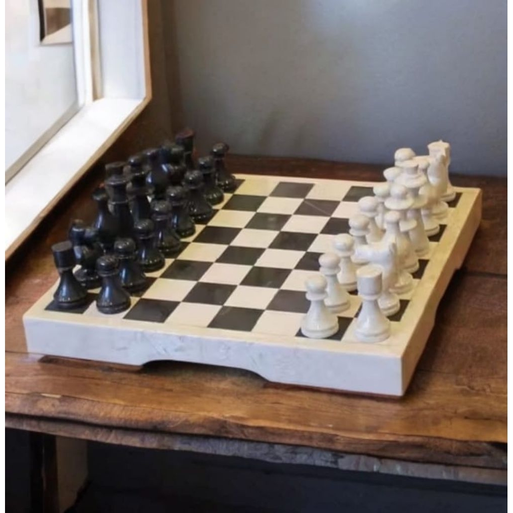 PAPAN CATUR BATU MARMER/TEMPAT CATUR MARMER + BIDAK CATUR MARMER