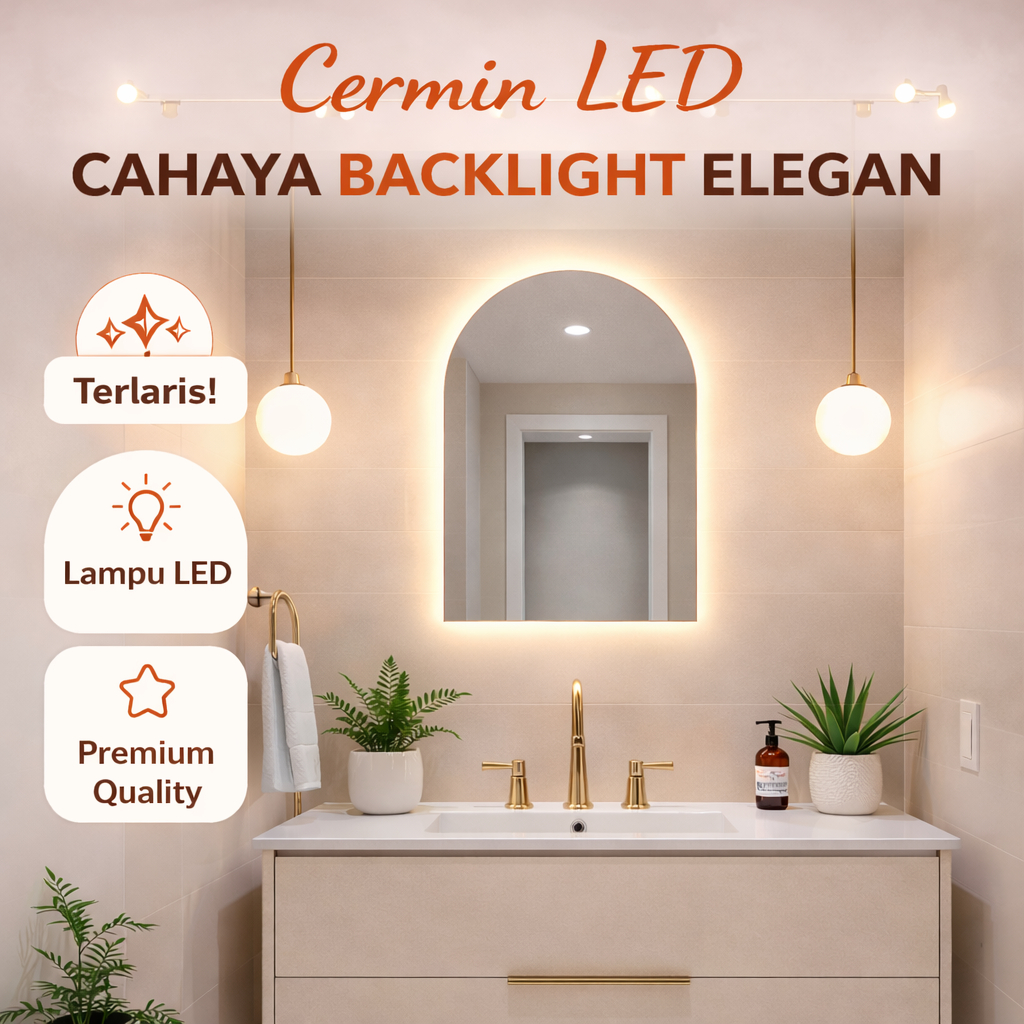 Cermin Setengah Oval / Cermin Kamar Mandi / Cermin LED Oval