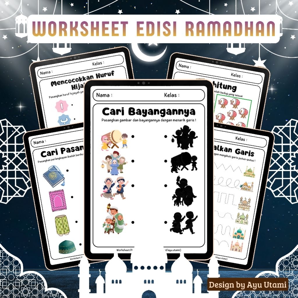 [FREE PENSIL] Worksheet Anak Islami | Lembar Kerja Anak Islam | Media Belajar usia 2-5 tahun