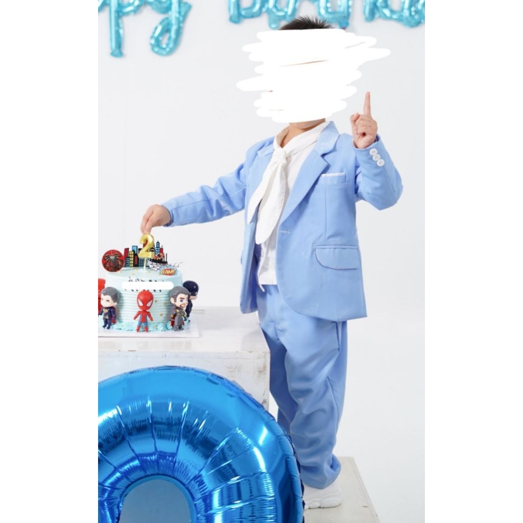 PRELOVED jas anak biru set kemeja putih lengan panjang