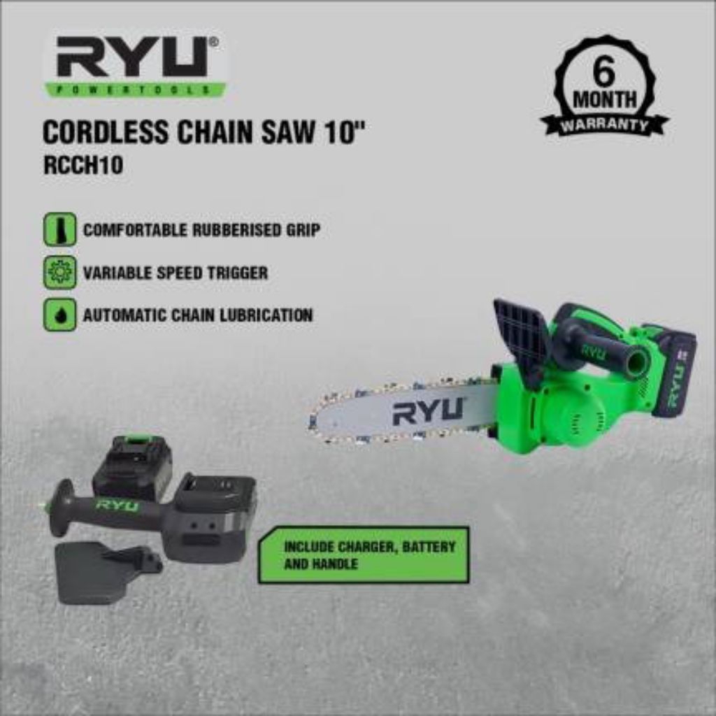 RYU CORDLESS CHAINSAW 10 INCH-CHAINSAW BATERAI RCCH10