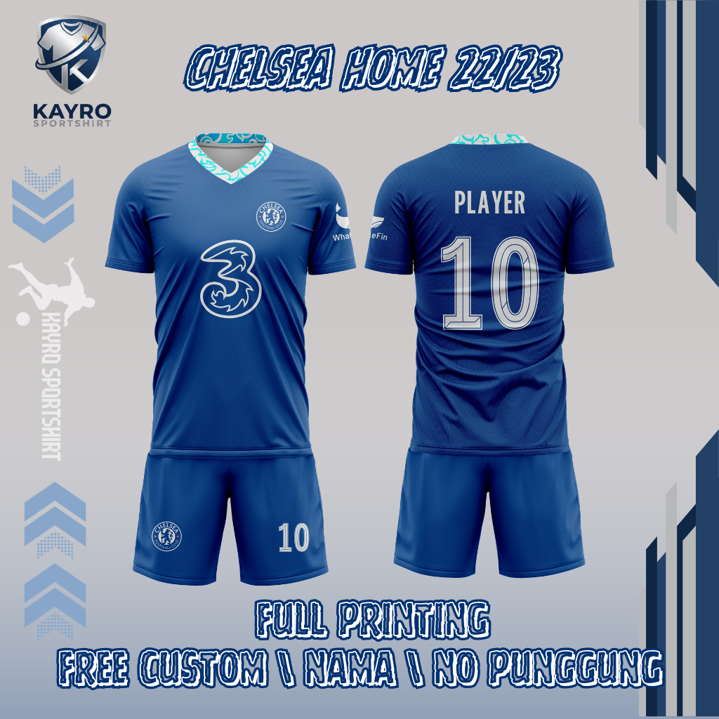 JERSEY Baju Jersey Bola Chelsea Home 2022-2023 Dryfit Milano Custom Nama Nomor Logo