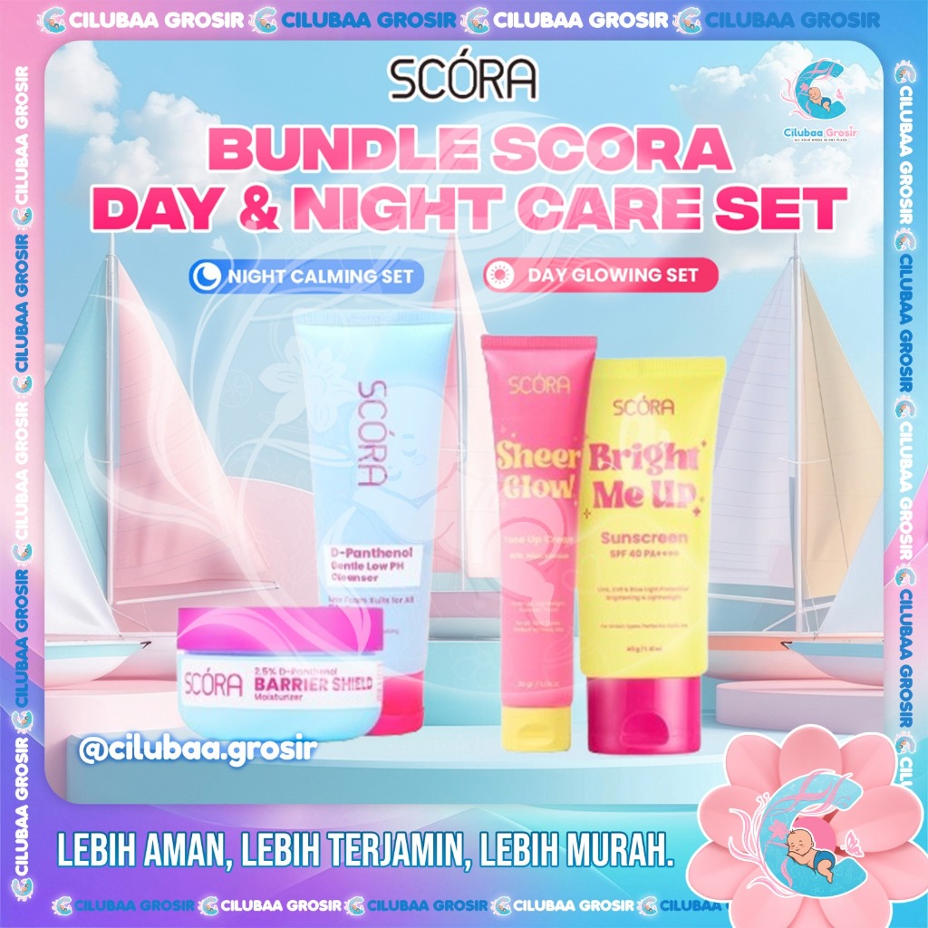 BUNDLING SCORA Day & Night Care Set || SCORA Bright Me Up Sunscreen 40g + SCORA Sheer Glow Tone Up C