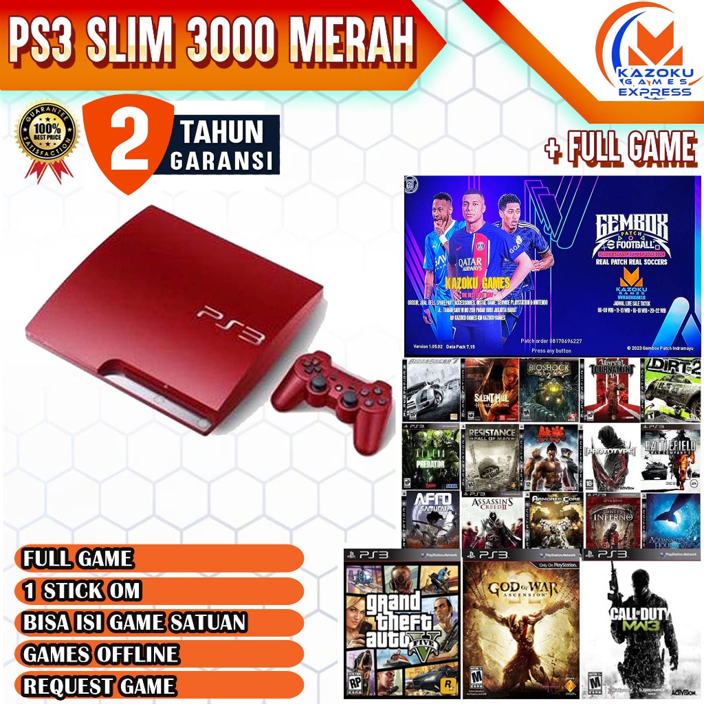 PS3 Slim Sony PlayStation OFW SERI 3000 MERAH 160-500GB Limited 1 Stik OP