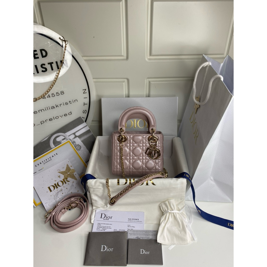preloved mini Lady dior bag pink lotus cannage lambskin authentic