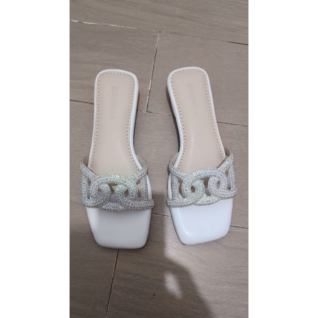 Sendal slop wanita heel 3cm putih Bluebells HARMONI sandal wanita
