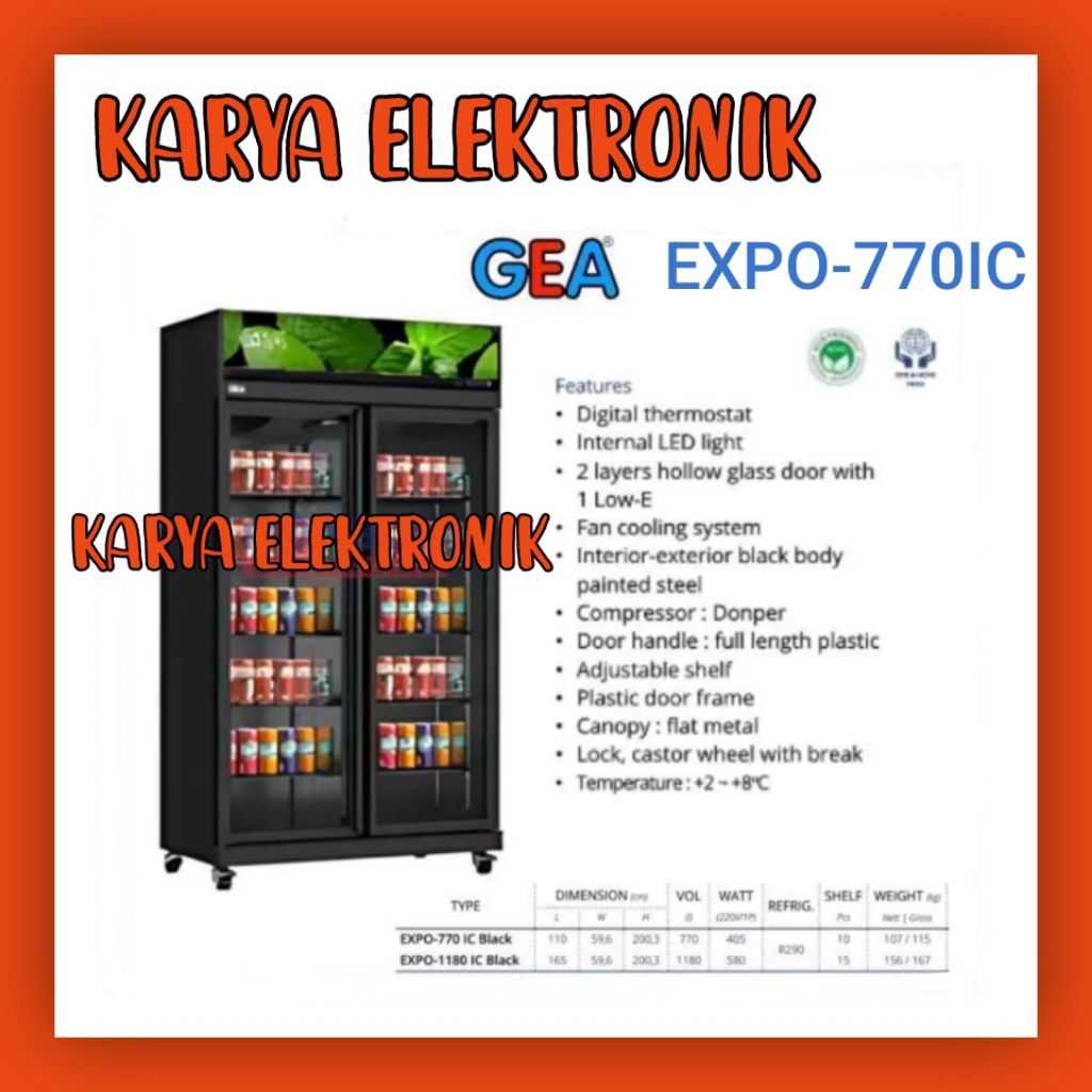 SHOWCASE GEA 2 PINTU EXPO-770IC BLACK SERIES GARANSI 5 TAHUN