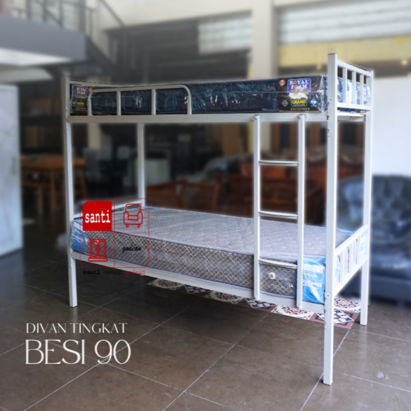 Divan Tingkat / Dipan Tingkat / Divan Susun / Dipan Susun / Bunk Bed / Ranjang Tingkat Besi Grey 90 