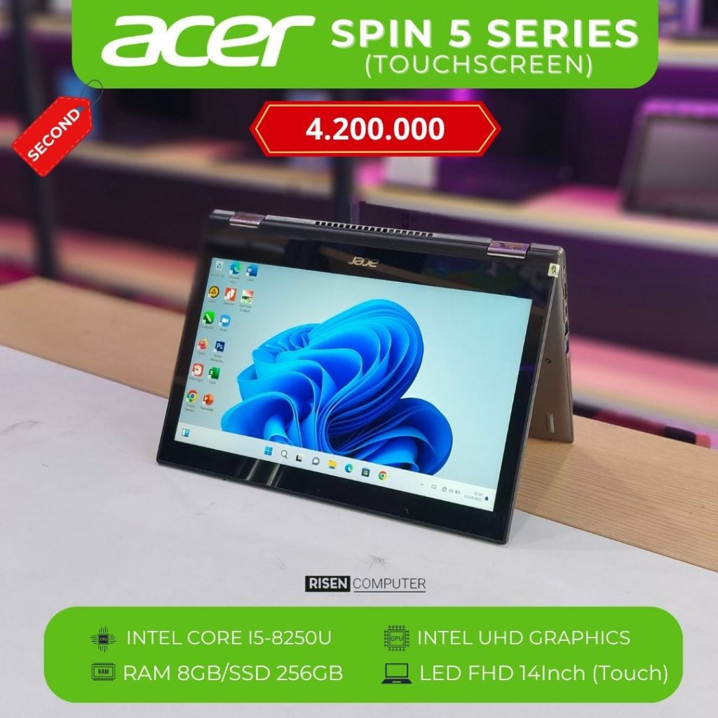 ACER SPIN 5 SERIES Touchscreen Intel Core I5-8250U FHD 14inch RAM 8GB SSD 256GB Notebook Second Beka