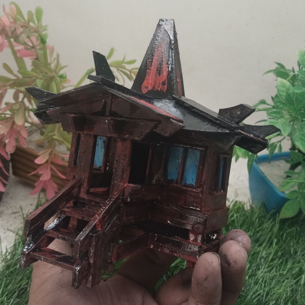 miniatur Hiasan rumah joglo PVC Aquascape paludarium