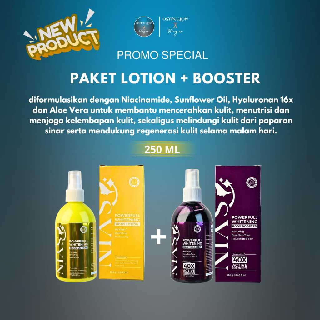 Osyin Glow Paket Powerfull Whitening (Whitening Body Lotion 250ml + Whitening Body Booster 250ml)