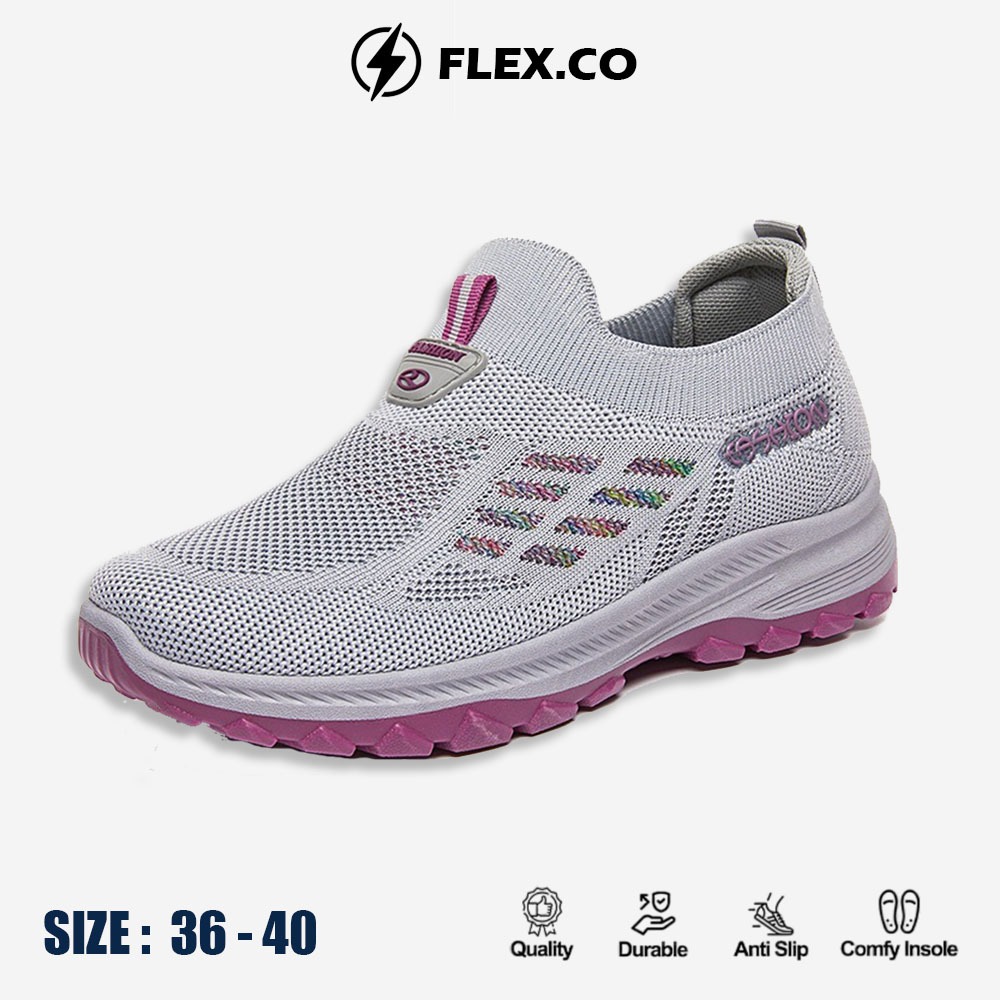 FLEX.CO Y619 Sepatu Wanita Sport Free Box Sneakers Wanita Tanpa Tali Slip On Sepatu Lari SG1619 LV01