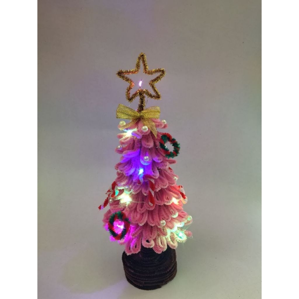 Pohon Natal Pink Manis LED (Pipe Cleaner)