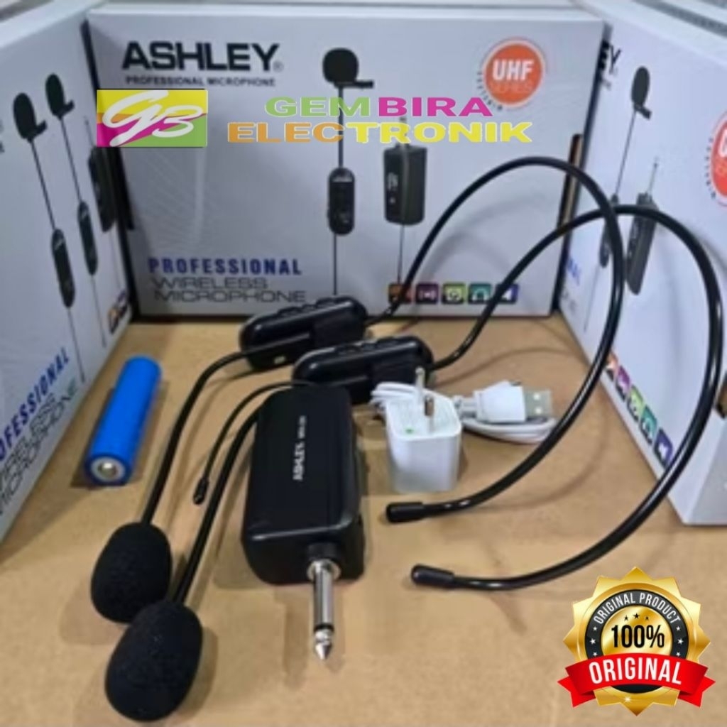 Mic Wireless Ashley MRH 200 Original Mic Clip On Mic Headset / Mic Bando Original