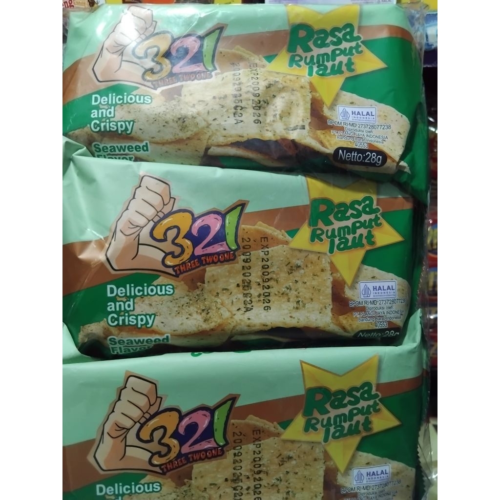 Snack 321 Delicious and Crispy Rasa Rumput Laut & Hot Spicy (isi 10)