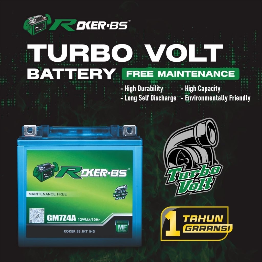 Aki Motor Turbo Volt Battery 12V, Aki Kering Turbo Volt 12v Roker Bs