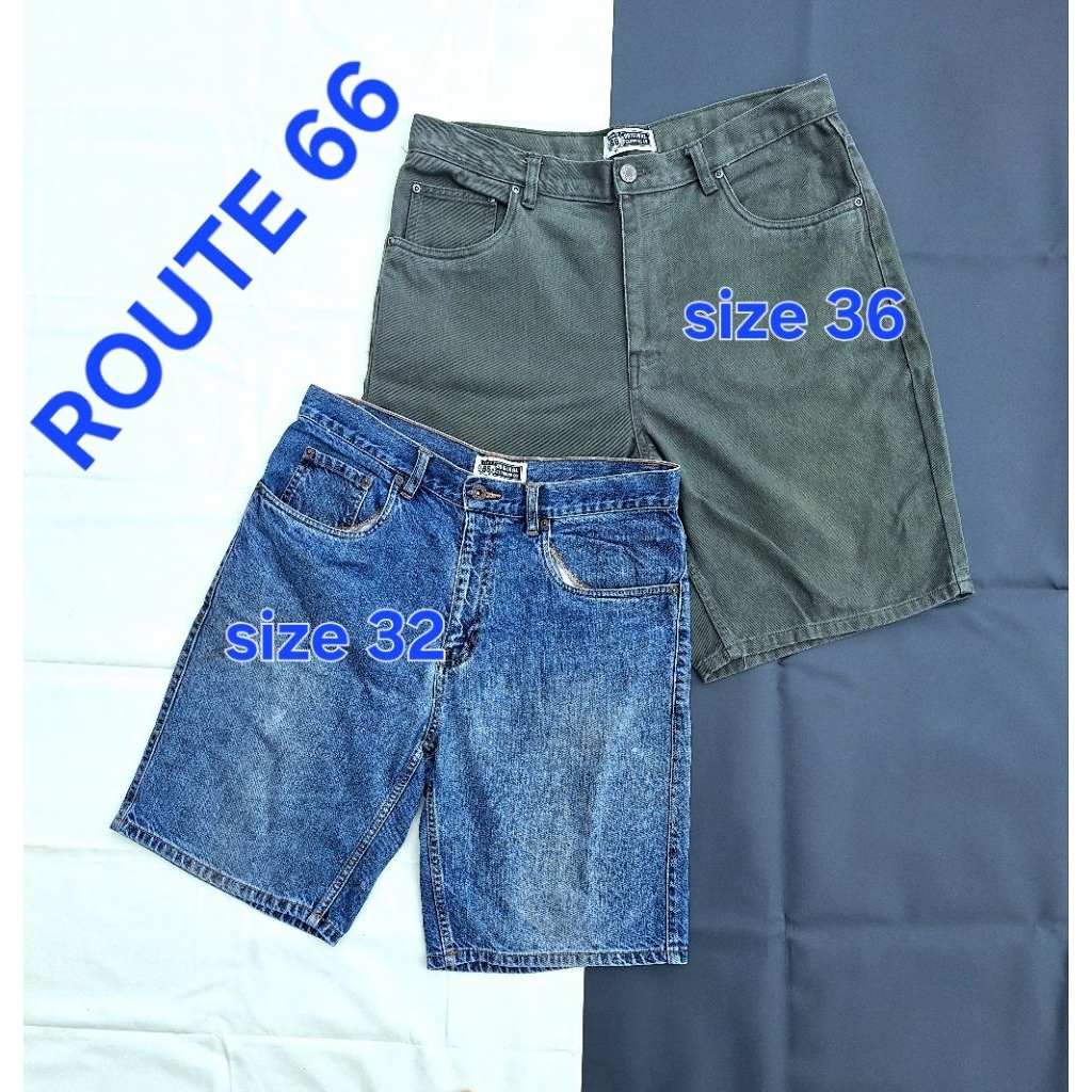 Celana Pendek ROUTE 66 Denim Army Jins Blue Jeans Pria Original