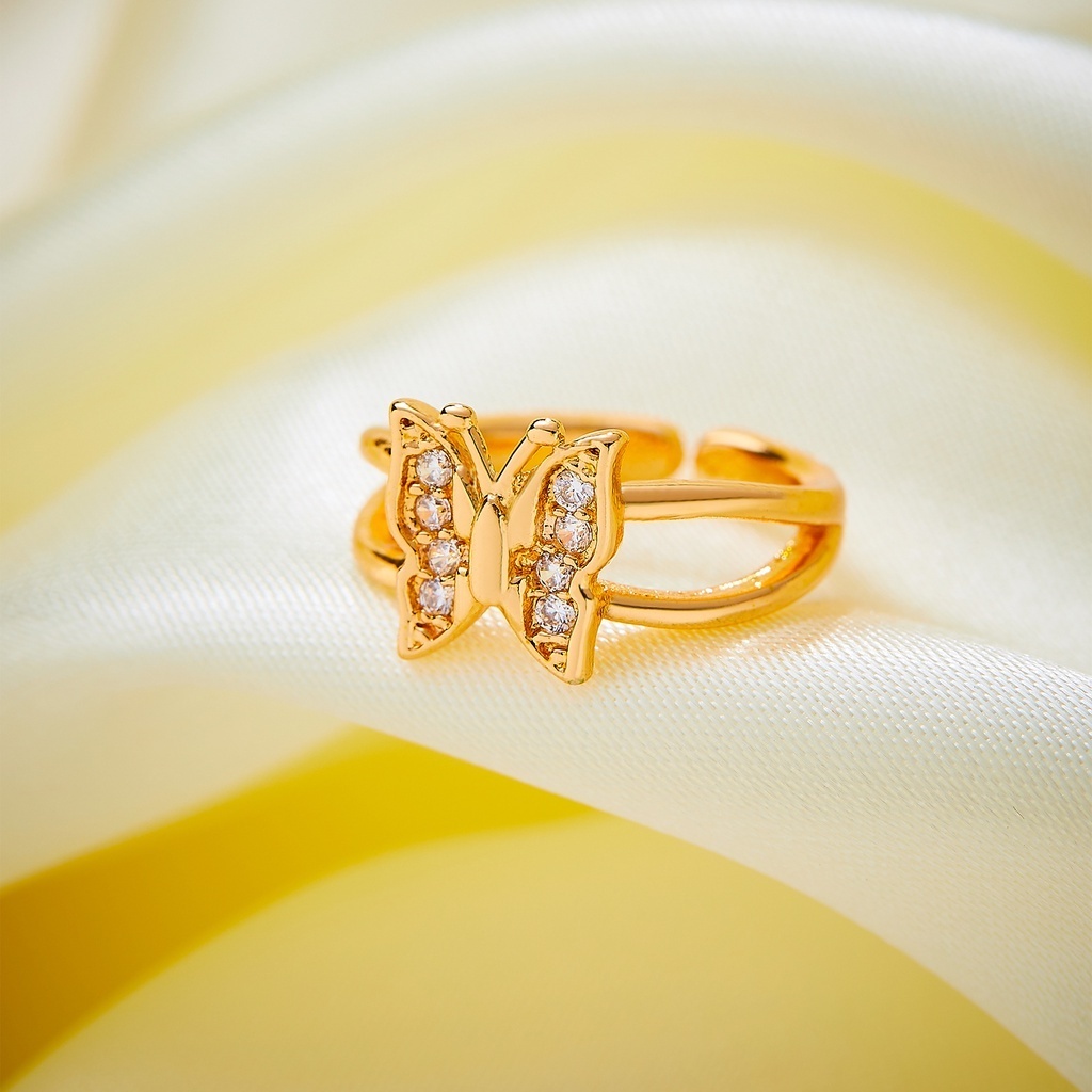 Cincin Titanium Anak Anak Emas Perempuan Insial Kupu Gambar Love Anti Karat cincin anak