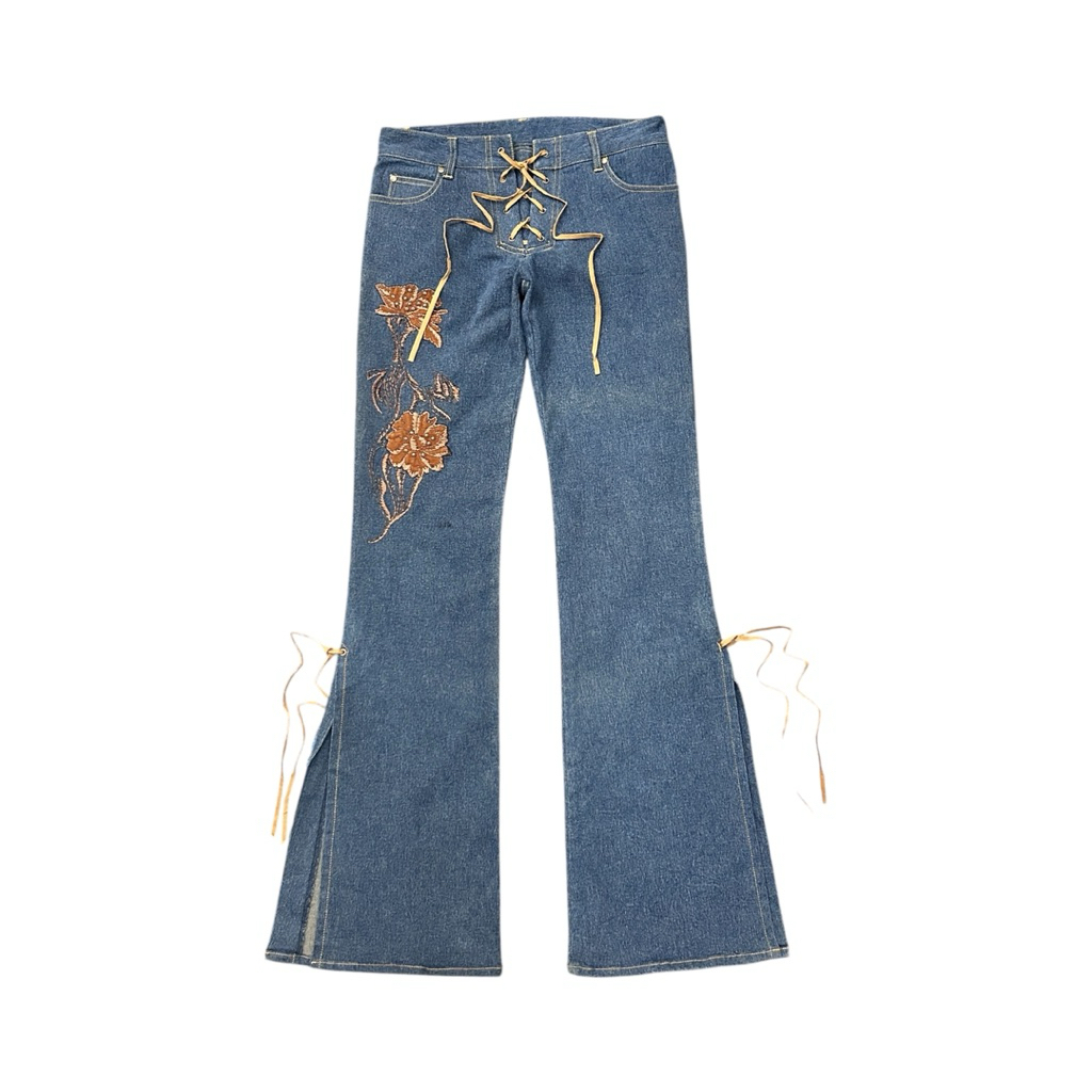 Vintage Y2K CHLIHY floral embroidery Flare Pants