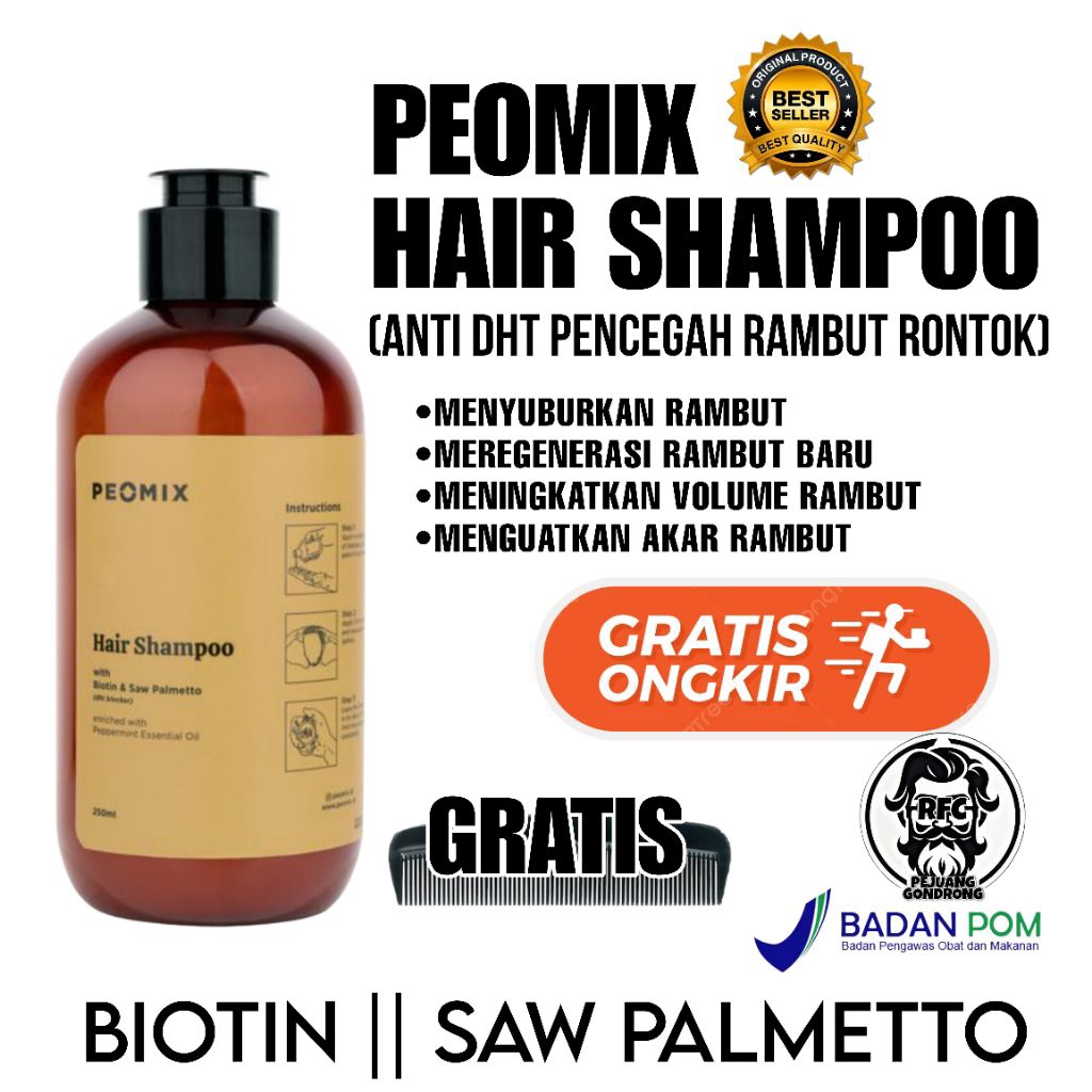 SHAMPO ANTI DHT DARI PEOMIX SUDAH BPOM RI (SAW PALMETTO DAN BIOTIN)