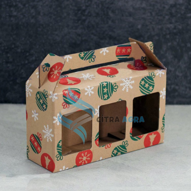 Gable Box 3 Toples Jar 250 Ml Dus Jinjing Ukuran 21 x 7 x 12cm Kardus Packaging Cookies Hampers Kue 