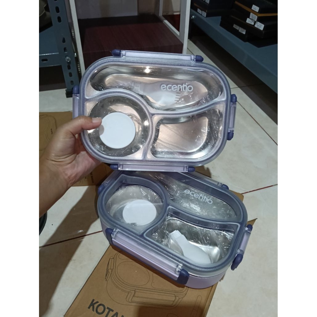 ECENTIO Lunch Box Stainless Steel 3 Skat 1L Anti Campur