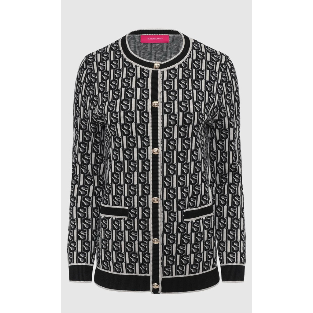 Buttonscarves leena monogram cardigan black
