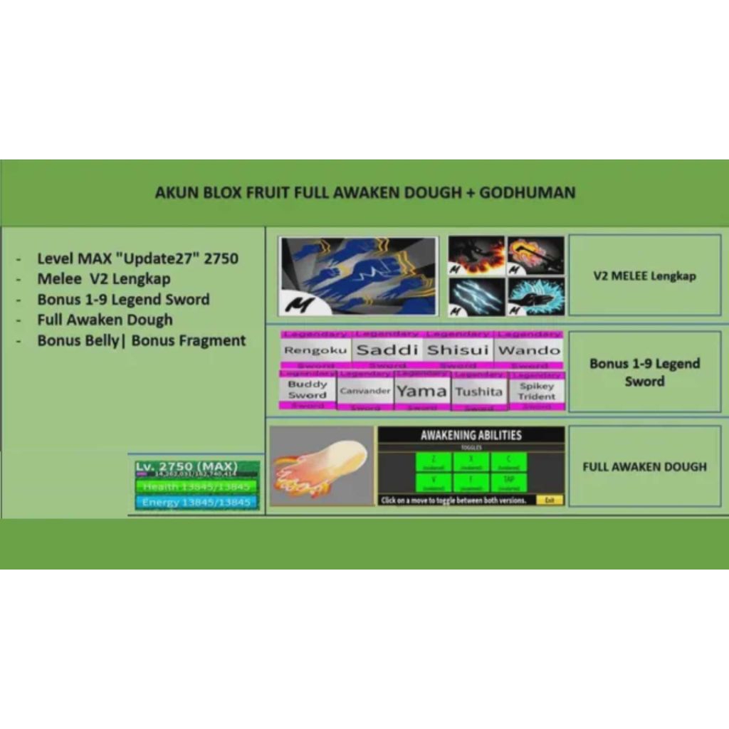 Akun Blox Fruit Murah {FullAwakenDough} (GodHuman)