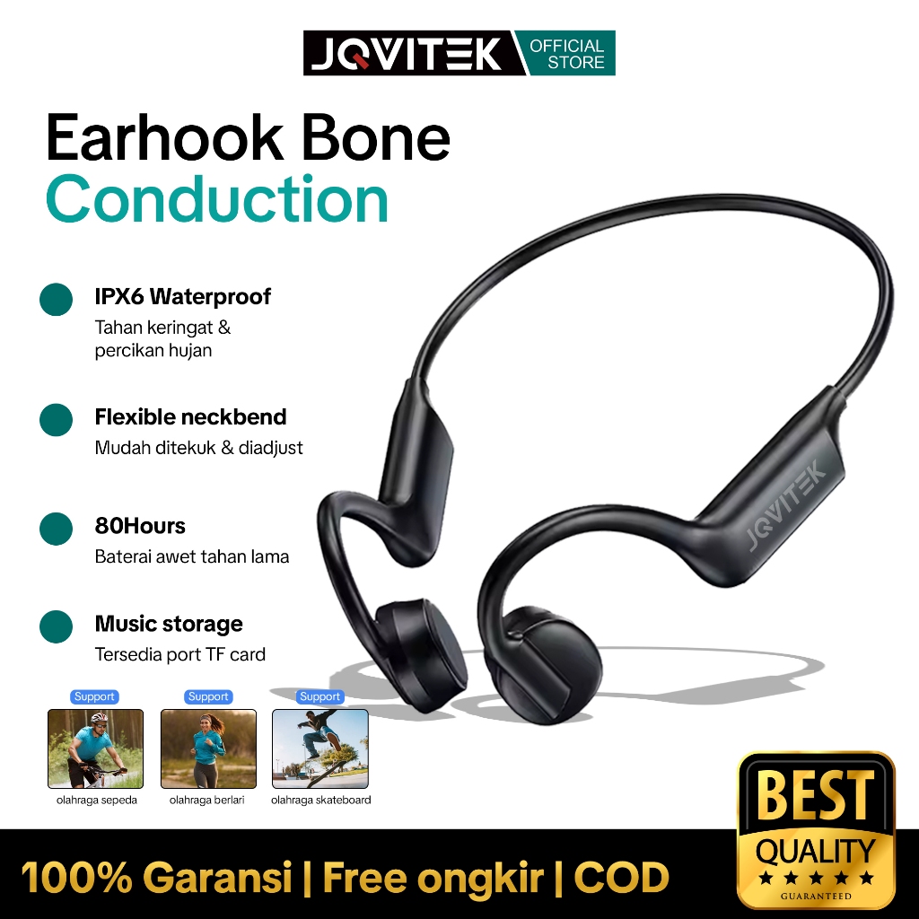Jqvitek Sport Waterproof IPX6 Wireless Bone Conduction Earphone Open Ear Bone Conduction  BC61