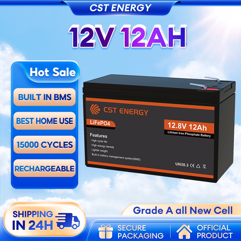 CST ENERGY Baterai Lifepo4 12V12AH Lithium Battery 12V50AH Solar Battery Rechargeable built in BMS