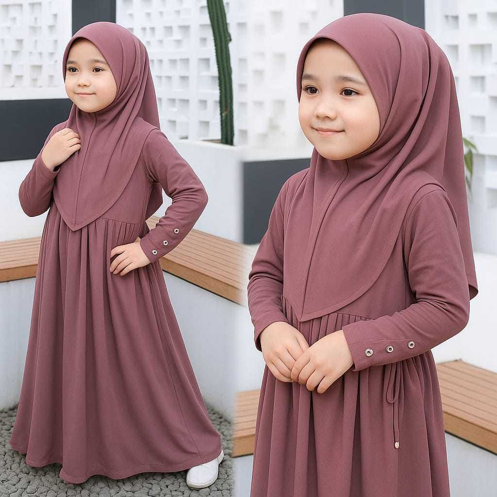 Diskon Gamis Anak Viral - Gamis Dress Anak Remaja Tanggung Syar'I Warna Putih Hitam Maroon Coksu