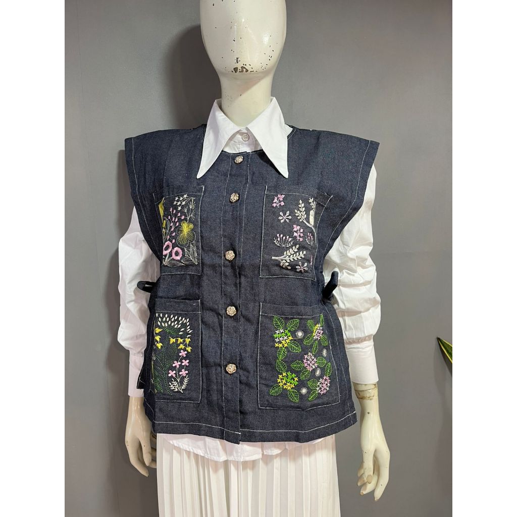 ARISA DENIM BLOOM VEST ATASAN WANITA SET VEST BORDIR