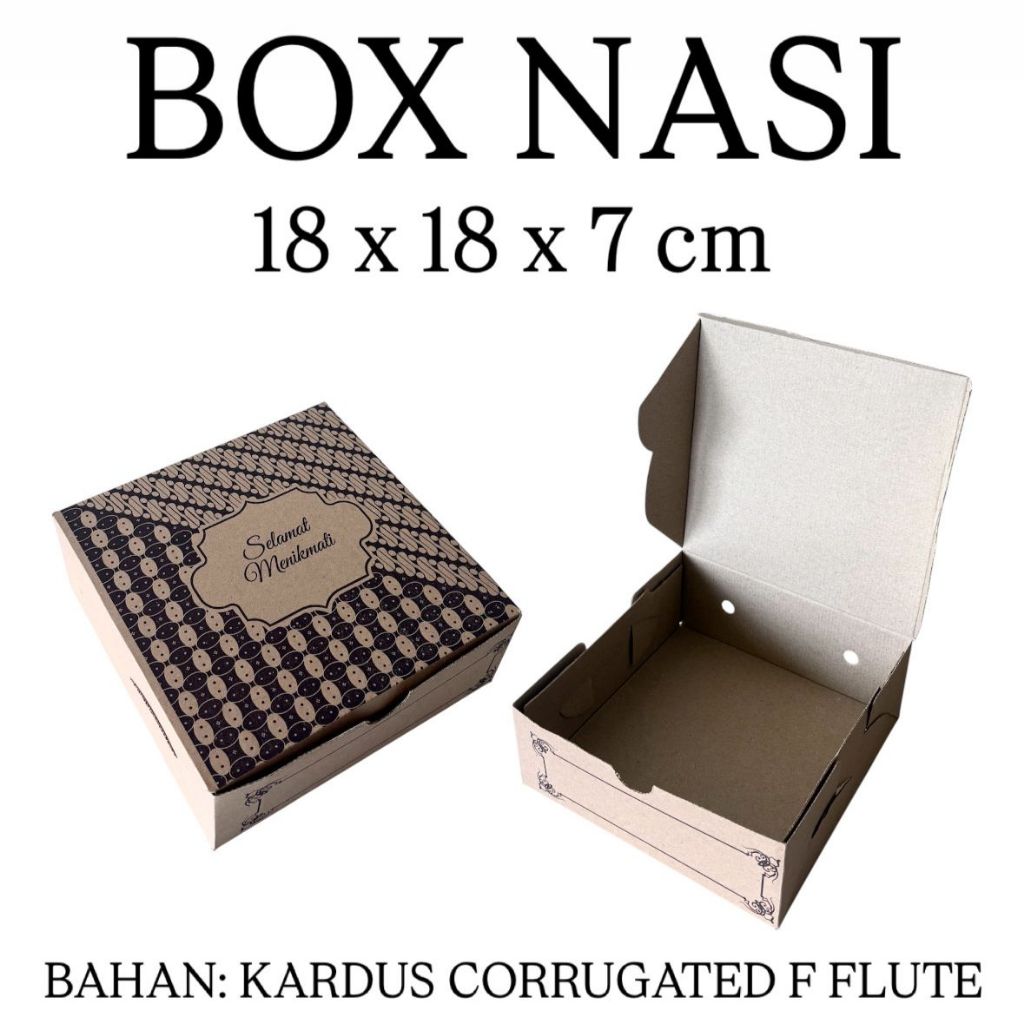 (MIN ORDER 50 PCS) BOX CATERING 18x18 F FLUTE BATIK COKLAT / DUS NASI / KOTAK CETERING