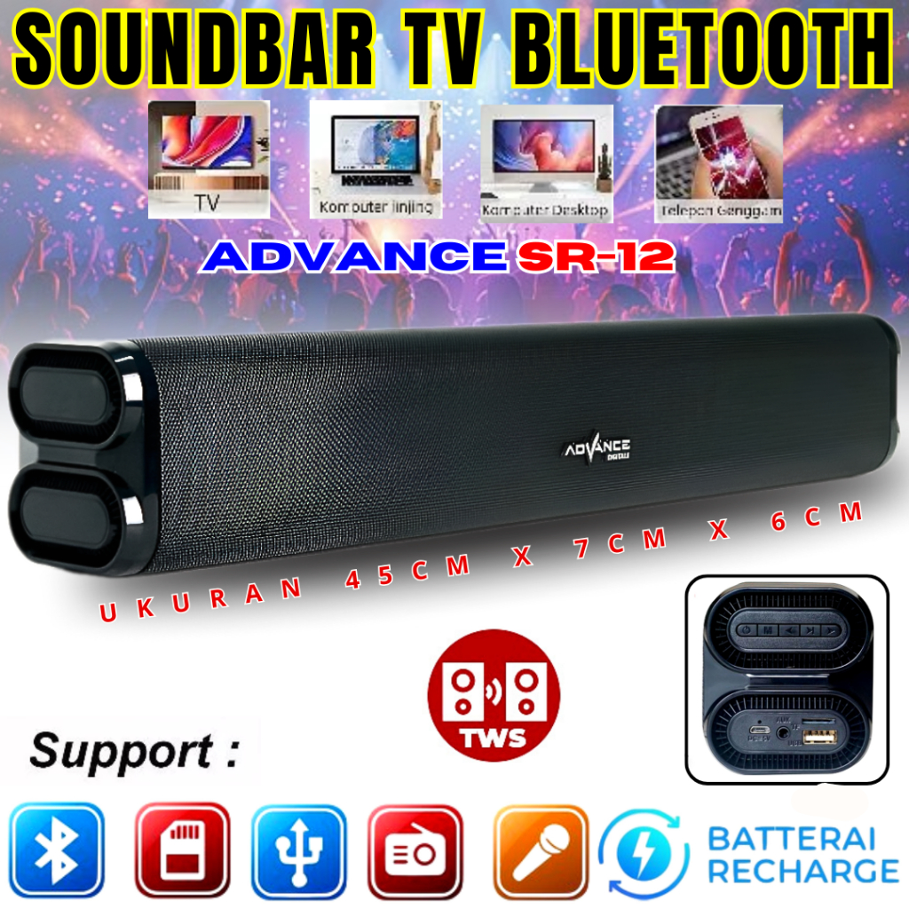 Soundbar Bluetooth Advance Sr-12 & Advance Sr10 Wireless Audio Music Spiker Wireless | Terbaru Speak