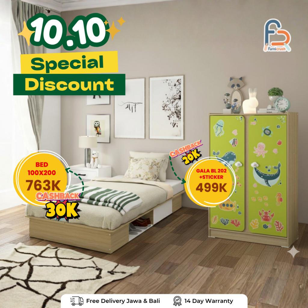 Furnicrush Divan set Rak Susun Kaca / Bundling Divan dan Lemari / Lemari Kecil Anak / Divan Ukuran 1