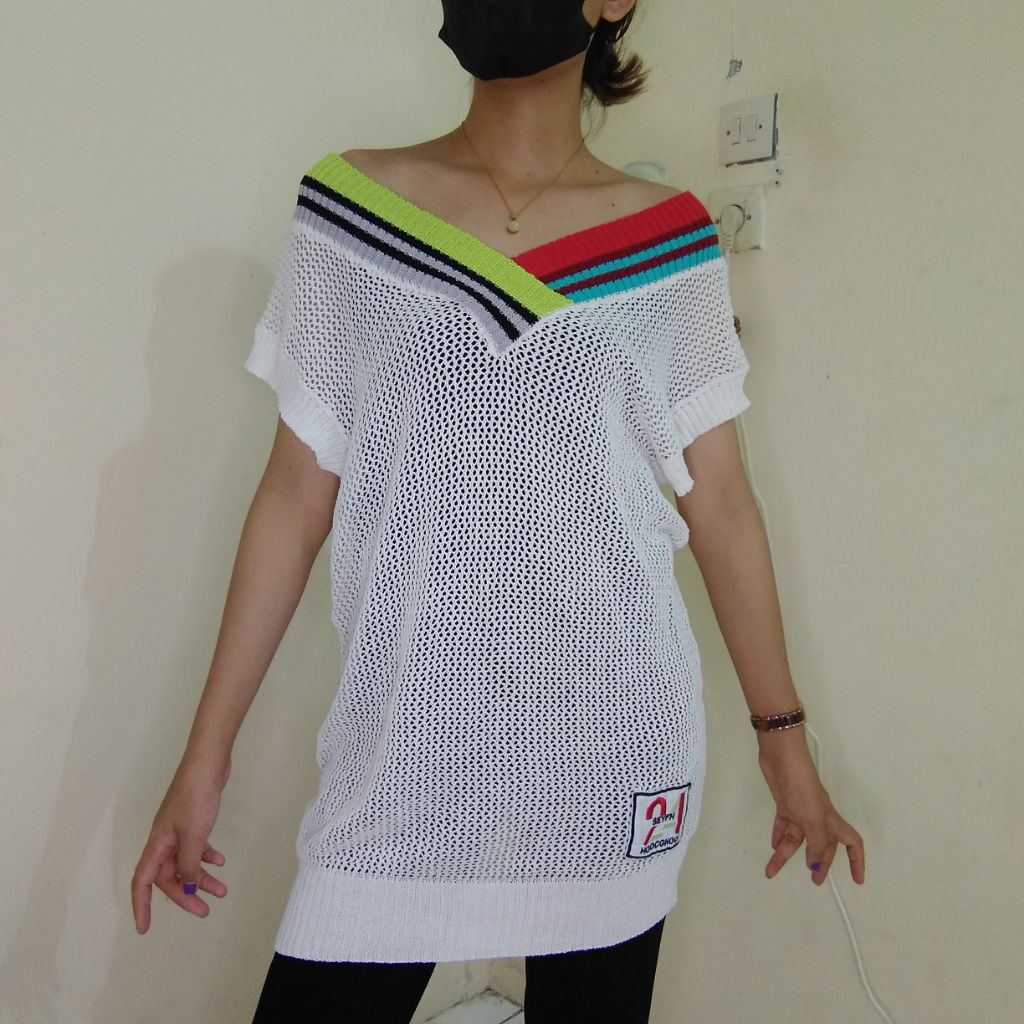vest rajut putih atasan blouse rajut putih