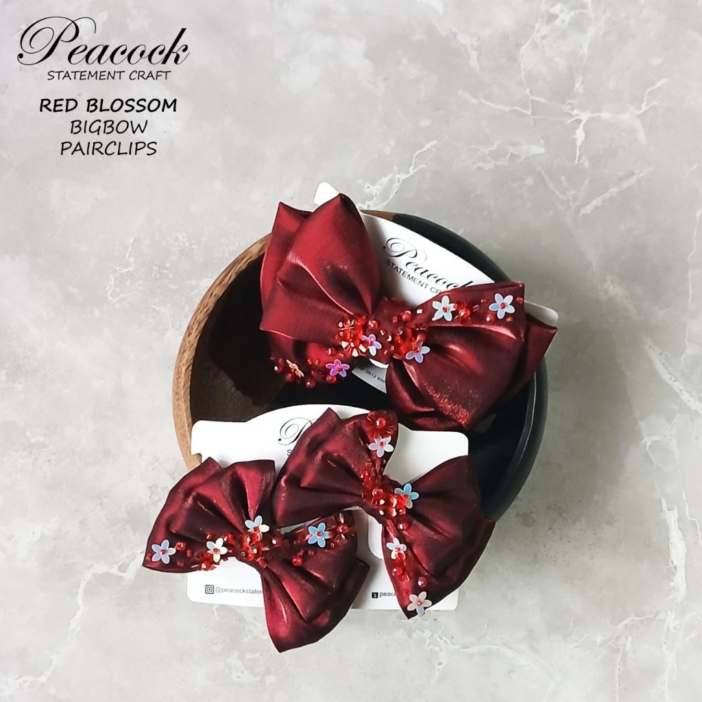 Halloween RED BLOSSOM bigbow pairclips (pita merah manik bunga)