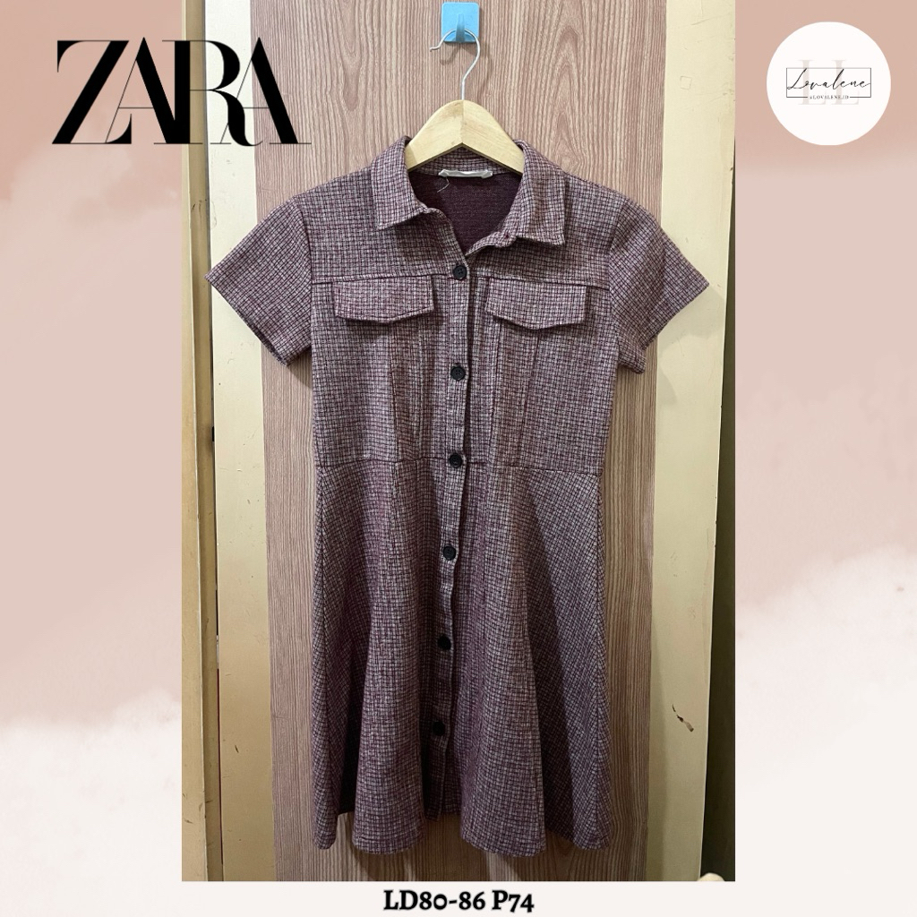 ZARA GIRLS ORIGINAL Tweed Red Maroon Mini Dress Peplum Collared Berkerah Terusan Wanita Perempuan An